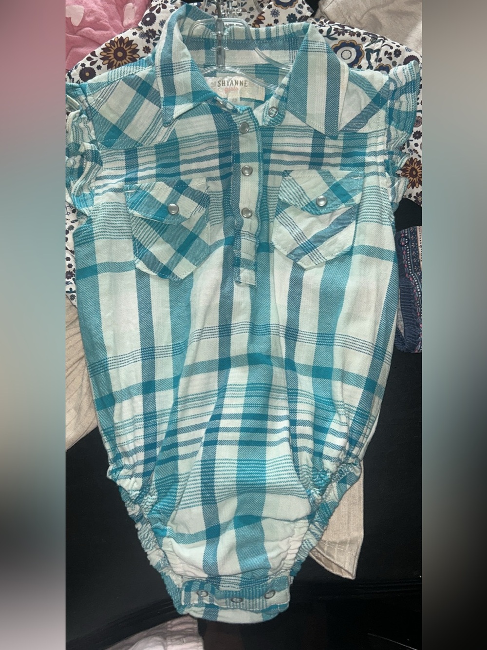 Shyanne Teal and White Plaid Girls' Snap-Front Top